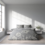 Sateen Bedding Set „Pivoine“. Gray bedding sets, 140x200 cm, 200x200 cm, 200x220 cm
