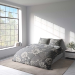 Sateen Bedding Set „Pivoine“. Gray bedding sets, 140x200 cm, 200x200 cm, 200x220 cm
