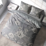 Sateen Bedding Set „Pivoine“. Gray bedding sets, 140x200 cm, 200x200 cm, 200x220 cm