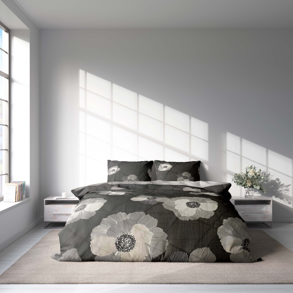 Sateen Bedding Set „Poppiescape“. Bedding sets with plants, 140x200 cm, 200x200 cm, 200x220 cm