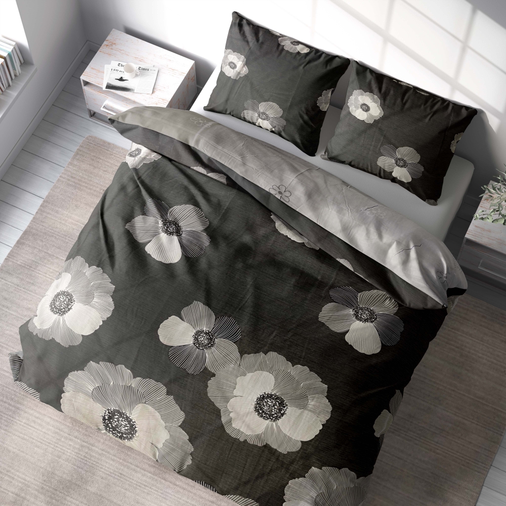 Sateen Bedding Set „Poppiescape“. Bedding sets with plants, 140x200 cm, 200x200 cm, 200x220 cm