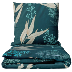 Sateen Bedding Set „Premium Verdure“. Bedding sets 135x200, 140x200 cm, 200x200 cm, 200x220 cm. Dark green bedding set adorned with delicate floral elements, adding a touch of nature and elegance to your bedroom decor.
