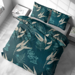 Sateen Bedding Set „Premium Verdure“. Bedding sets 135x200, 140x200 cm, 200x200 cm, 200x220 cm. Dark green bedding set decorated with detailed floral patterns, creating a peaceful and elegant atmosphere in your bedroom.