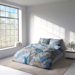 Sateen Bedding Set „Rainforest“. Blue bedding sets, 140x200 cm, 150x200 cm, 160x200 cm, 180x200 cm, 200x200 cm, 200x220 cm