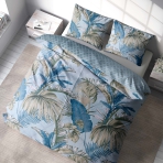 Sateen Bedding Set „Rainforest“. Blue bedding sets, 140x200 cm, 150x200 cm, 160x200 cm, 180x200 cm, 200x200 cm, 200x220 cm