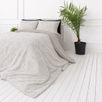 Sateen Bedding Set „Sand Damask“. Beige bedding sets, 140x200 cm, 200x200 cm, 200x220 cm. Elegant cream cotton satin bedding set with delicate botanical ornament and contrasting black details. Sateen Bedding Set „Sand Damask“. Beige bedding sets, 140x200 cm, 200x200 cm, 200x220 cm. Elegant cream cotton satin bedding set with delicate botanical ornament and contrasting black details.