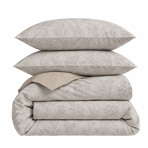 Sateen Bedding Set „Sand Damask“. Beige bedding sets, 140x200 cm, 200x200 cm, 200x220 cm. Grey-cream bedding with a subtle light floral and leaf pattern
