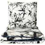 Sateen Bedding Set „Smoky Petals“. Bedding sets 155x200, 140x200 cm, 150x200 cm, 160x200 cm, 180x200 cm, 200x200 cm, 200x220 cm. Black and white bedding set with leaf pattern.
