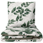 Sateen Bedding Set „Viridelle“. Bedding sets 155x200, 140x200 cm, 150x200 cm, 160x200 cm, 180x200 cm, 200x200 cm, 200x220 cm. Light bedding set with green leaf pattern