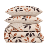 Sateen Bedding Set „Terracotta“. Beige bedding sets, 140x200 cm, 200x200 cm, 200x220 cm. Cream bedding with brown, rusty and dark purple leaf pattern Sateen Bedding Set „Terracotta“. Beige bedding sets, 140x200 cm, 200x200 cm, 200x220 cm. Cream bedding with brown, rusty and dark purple leaf pattern
