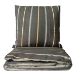 Sateen Bedding Set „Tones“. Bedding sets 155x200, 140x200 cm, 200x200 cm, 200x220 cm. Sophisticated dark grey bedding adorned with vertical lines in grey, white, and orange hues