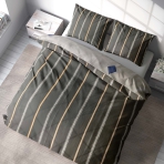 Sateen Bedding Set „Tones“. Bedding sets 155x200, 140x200 cm, 200x200 cm, 200x220 cm. Contemporary bedding in dark grey, showcasing chic vertical lines in grey, white, and hints of orange