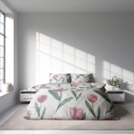 Sateen Bedding Set „Tuliplace“. Bedding sets with plants, 140x200 cm