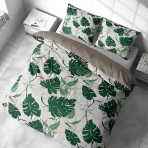 Sateen Bedding Set „Urban Jungle“. Mako cotton sateen bedding, 140x200 cm, 200x200 cm, 200x220 cm. Fresh and stylish bedding design with botanical elements.
