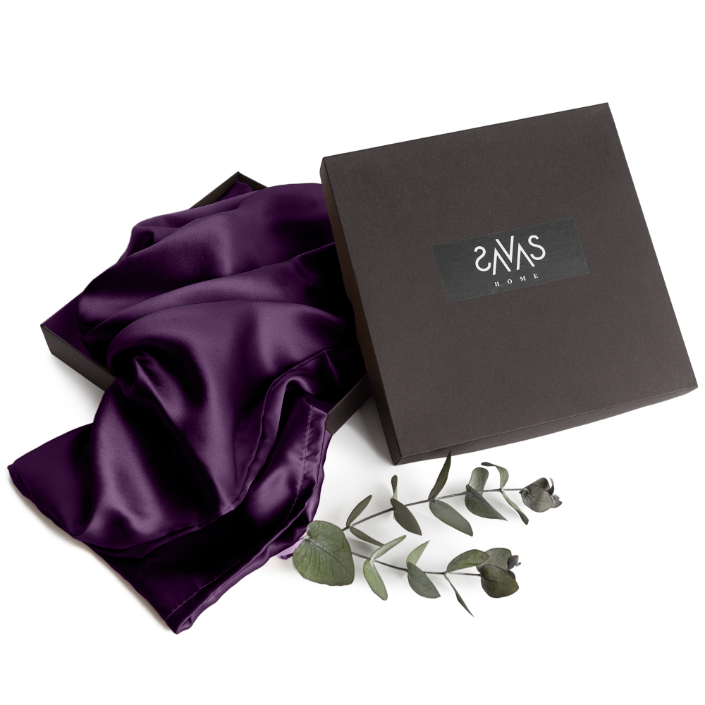 Silk pillowcase "Heather". Pillowcases 50x60. Dark purple silk pillowcase, offering a sleek and smooth texture, perfect for adding a touch of luxury to your bedroom.