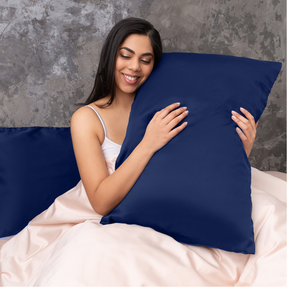 Silk Pillowcase "Indigo". Pillowcases 50x60. Luxurious dark blue silk pillowcase, offering a soft, sleek feel for restful, stylish nights.