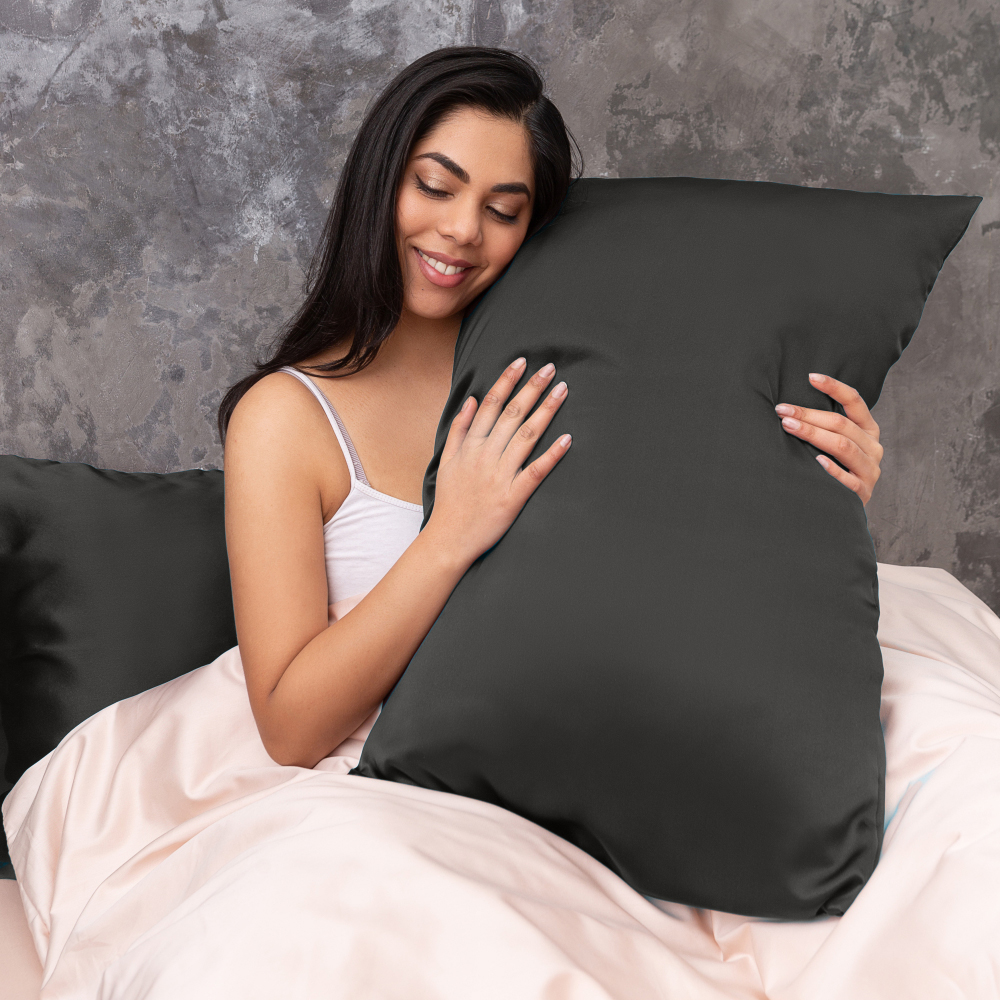 Silk Pillowcase "Iron". Pillowcases 50x60. Elegant dark grey silk pillowcase, designed to be soft and smooth, ensuring a luxurious feel and a great night's rest.