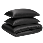 Silk bedding set „Onyx Silk“. Bedding sets, 200x200 cm, 200x220 cm. Black silk bedding set with shiny satin texture and elegant smooth pillows. Silk bedding set „Onyx Silk“. Bedding sets, 200x200 cm, 200x220 cm. Black silk bedding set with shiny satin texture and elegant smooth pillows.