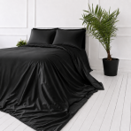 Silk bedding set „Onyx Silk“. Bedding sets, 200x200 cm, 200x220 cm. Minimalist black satin bedding set radiating luxury and delicate silk texture. Silk bedding set „Onyx Silk“. Bedding sets, 200x200 cm, 200x220 cm. Minimalist black satin bedding set radiating luxury and delicate silk texture.