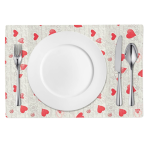 Table placemat “Hearts placemat” 1 pc.. Linen tablecloths, 30x45 cm. Charming table mat with red hearts and romantic illustrations.