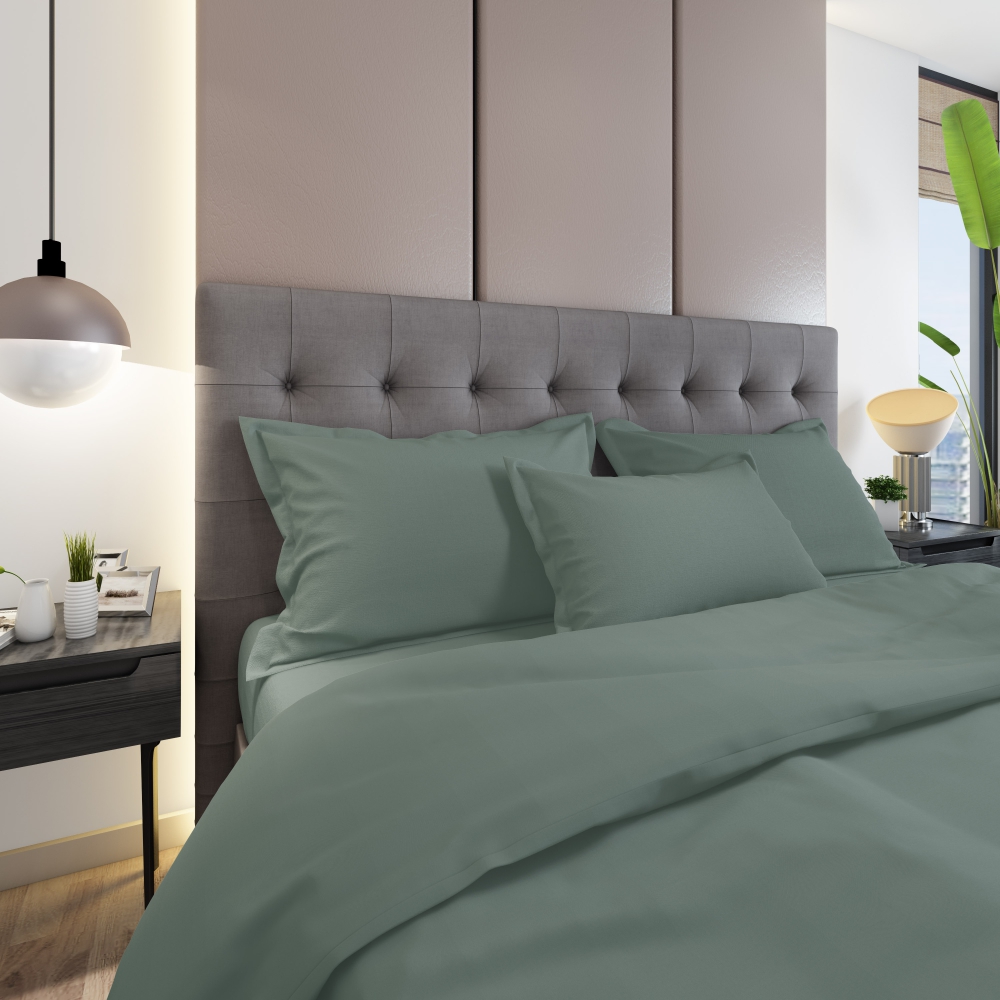 Tencel Bedding Set „Green“. Silk bedding sets, 200x220 cm. Elegant smooth fabric bedding set in green.