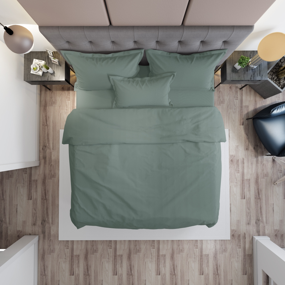 Tencel Bedding Set „Green“. Silk bedding sets, 200x220 cm. Classic solid-color green bedding set.