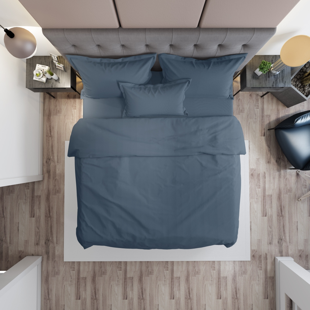 Tencel Bedding Set „Blue“. Silk bedding sets, 200x220 cm. Blue bedding with subtle textured surface.