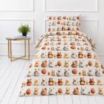 Bedding Set „Besties“. Bedding sets 155x200, 140x200 cm, 150x200 cm, 160x200 cm. Light cream bedding with playful multicolored bears and tree motifs. Bedding Set „Besties“. Bedding sets 155x200, 140x200 cm, 150x200 cm, 160x200 cm. Light cream bedding with playful multicolored bears and tree motifs.