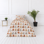 Bedding Set „Besties“. Bedding sets 155x200, 140x200 cm, 150x200 cm, 160x200 cm. Cream bedding with bear figures and warm brown-orange trees. Bedding Set „Besties“. Bedding sets 155x200, 140x200 cm, 150x200 cm, 160x200 cm. Cream bedding with bear figures and warm brown-orange trees.