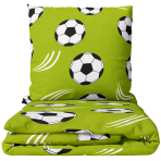 Children’s Bedding Set „Football Frenzy”. Orange bedding sets, 100x140 cm, 140x200 cm. Bright green bedding set with black and white soccer balls Children’s Bedding Set „Football Frenzy”. Orange bedding sets, 100x140 cm, 140x200 cm. Bright green bedding set with black and white soccer balls