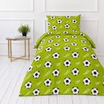 Children’s Bedding Set „Football Frenzy”. Orange bedding sets, 100x140 cm, 140x200 cm. Green football pattern bedding set with white motion accents Children’s Bedding Set „Football Frenzy”. Orange bedding sets, 100x140 cm, 140x200 cm. Green football pattern bedding set with white motion accents