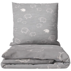 Single bedding set „Lunar Sheep”. Bedding sets 155x200, 140x200 cm, 150x200 cm, 160x200 cm. Grey bedding set with white sheep pattern