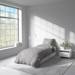 Single bedding set „Lunar Sheep”. Bedding sets 155x200, 140x200 cm, 150x200 cm, 160x200 cm. Light grey bedding with minimalist sheep motif