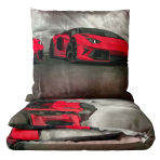 Children’s Bedding Set “Sports Cars”. Microfiber bedding sets, 140x200 cm. Bedding set in dark grey featuring vibrant red sports cars, perfect for adding a dynamic and exciting touch to your bedroom.