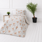 Children’s Bedding Set „Bear“. Bedding sets 155x200, 100x140 cm, 140x200 cm, 150x200 cm, 160x200 cm. Light grey bedding with teddy bear illustrations and a small white star pattern.