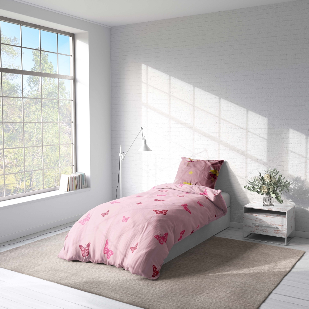 Children’s Bedding Set „Blushing Butterflies“. Red bedding sets, 140x200 cm