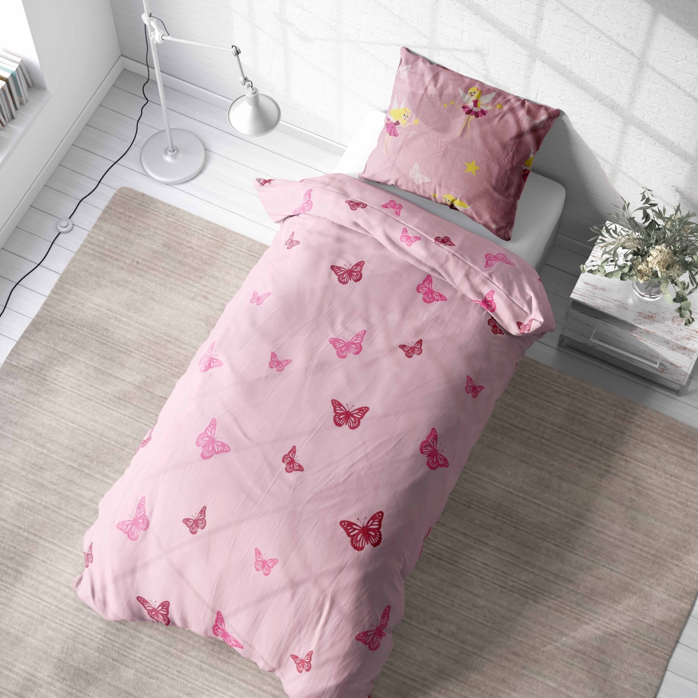Children’s Bedding Set „Blushing Butterflies“. Red bedding sets, 140x200 cm
