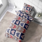 Children’s Bedding Set „Love tiles”. Kids bedding, 100x140 cm. Bedding set for kids in dark blue and brown with adorable red and blue hearts in tile patterns, adding warmth and charm.