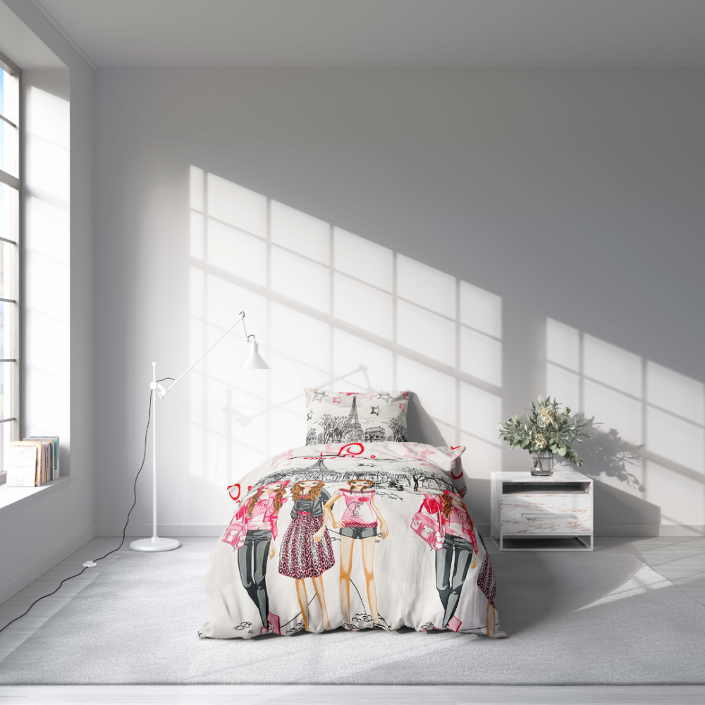 Children’s Bedding Set „Eiffel red”. Red bedding sets, 140x200 cm