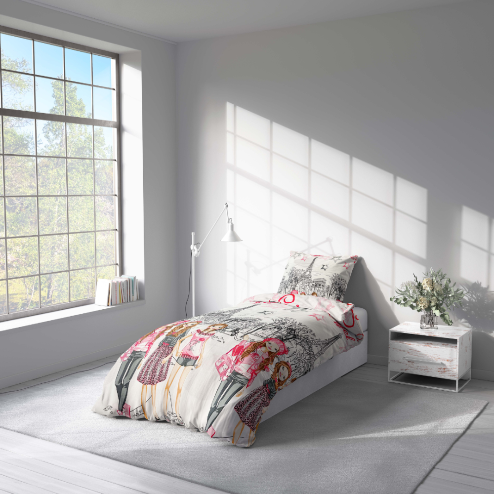 Children’s Bedding Set „Eiffel red”. Red bedding sets, 140x200 cm