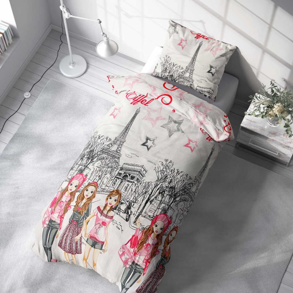 Children’s Bedding Set „Eiffel red”. Red bedding sets, 140x200 cm