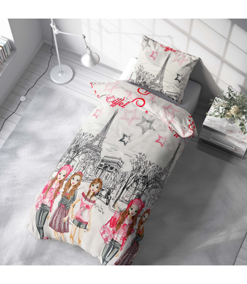 Children’s Bedding Set „Eiffel red”. Kids bedding