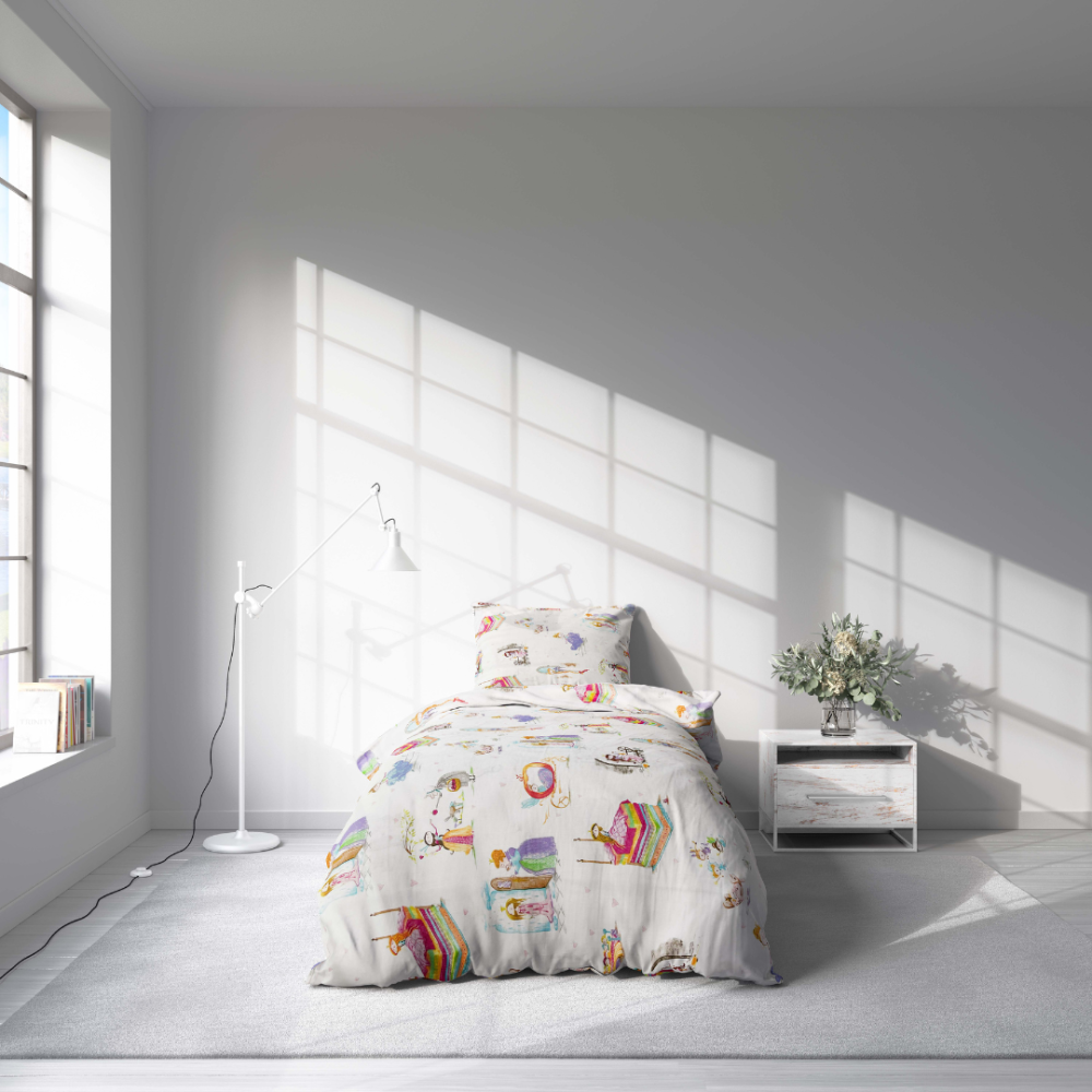 Baby Bedding Set “Fairy Tales”. Baby bedding, 100x140 cm. Charming children's bedding set with princesses and castles, bringing a whimsical and dreamy touch to any bedroom.