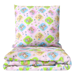 Children’s Bedding Set „Lofton”. Kids bedding, 140x200 cm. Kids' bedding set with bear illustrations on a pink background.