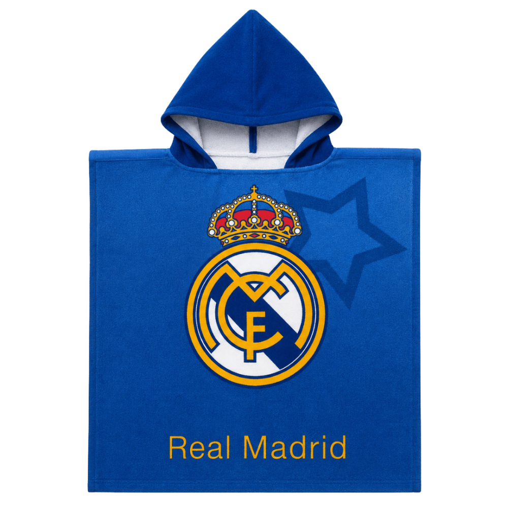 Children’s Poncho “Real Madrid”. Bathroom. Soft cotton children’s poncho decorated with “real madrid” emblem. Children’s Poncho “Real Madrid”. Bathroom. Soft cotton children’s poncho decorated with “real madrid” emblem.