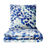 Single bedding set „Ambiance“. Bedding sets 135x200, 140x200 cm. Bedding set in white with a dotted painting pattern in various blue shades, creating a vibrant and artistic touch.