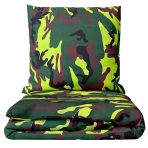 Single bedding set „Camouflage“. Bedding sets 155x200, 140x200 cm, 150x200 cm, 160x200 cm. Bedding set with camouflage print in green, yellow, and brown.
