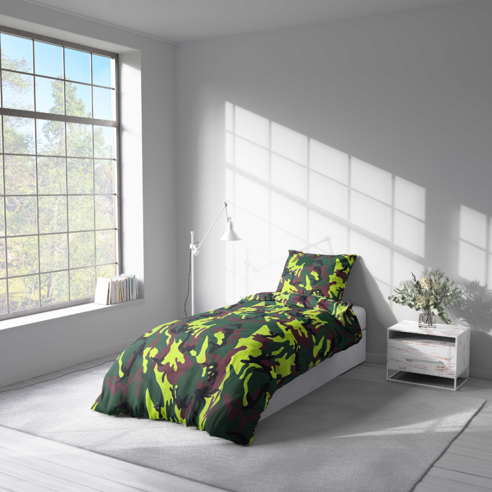Single bedding set „Camouflage“. Bedding sets 155x200, 140x200 cm, 150x200 cm, 160x200 cm. Kids' bedding in bold military-style camo design.