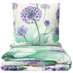 Single bedding set „Dreamy Lavender“. Patterned bedding sets, 140x200 cm. Bedding set with violet flowers and green leaves.