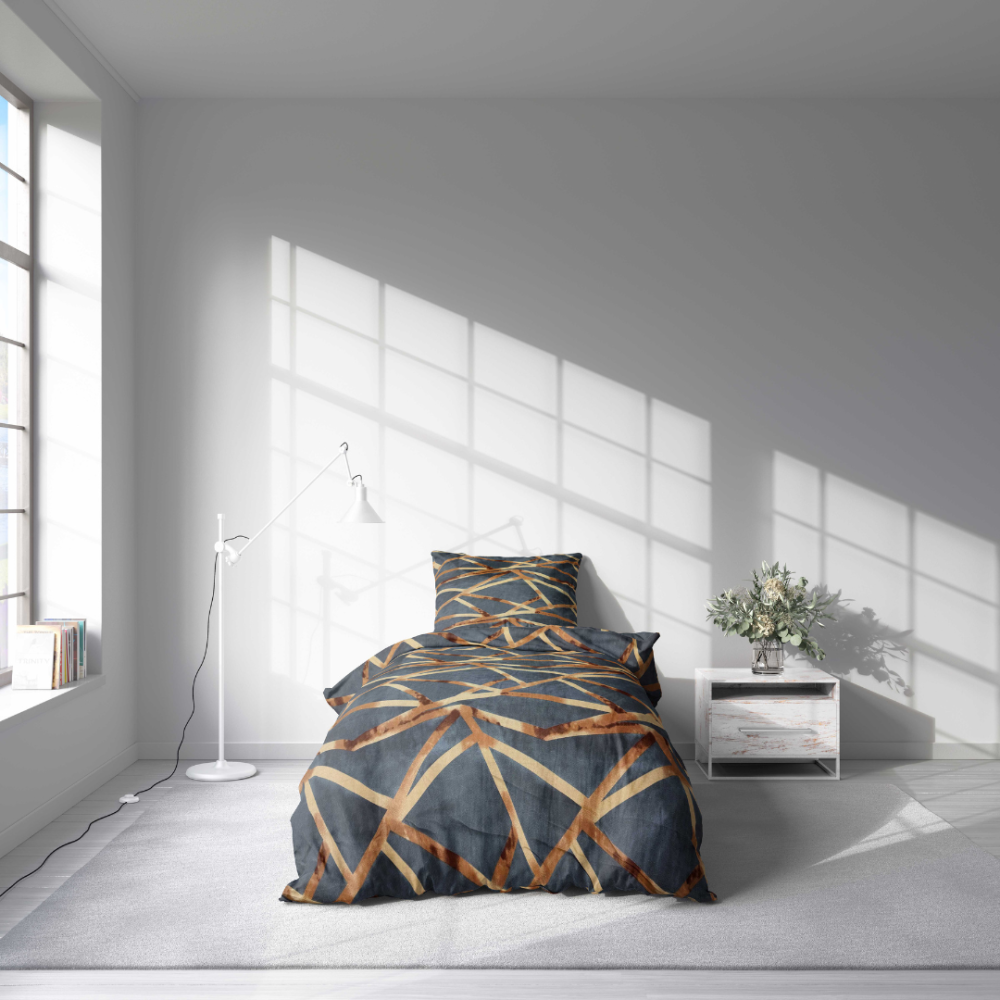Single bedding set „Zafirion“. Bedding sets 155x200, 140x200 cm, 150x200 cm, 160x200 cm. Anthracite bedding set with abstract line design.